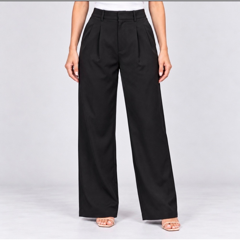 Cider Wide Leg Pleated Trousers Size M Black Good High Rise Dress Pants